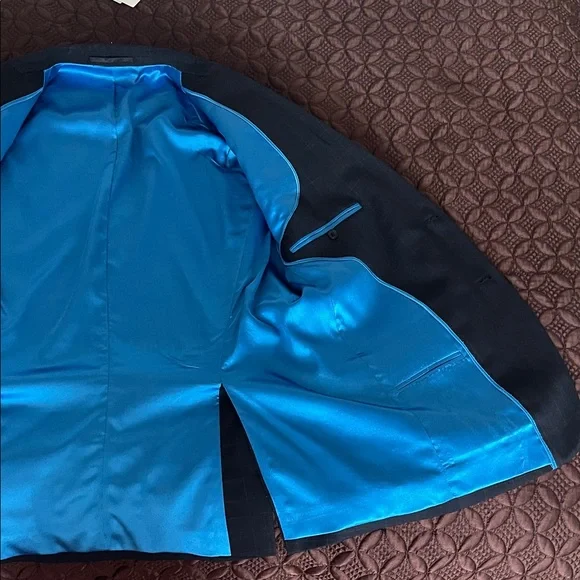 Men's Black Blazer with Blue Lining